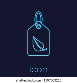 Turquoise Tag with leaf symbol line icon isolated on blue background. Banner, label, tag, logo, sticker for eco green. Vector Illustration