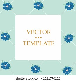Turquoise template. Vintage and floral decoration. Flat