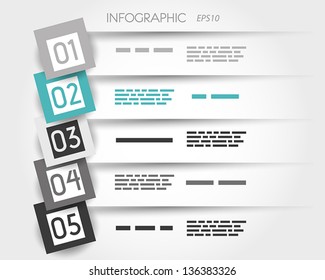 turquoise transparent infographic 5 options with big squares. infographic concept.