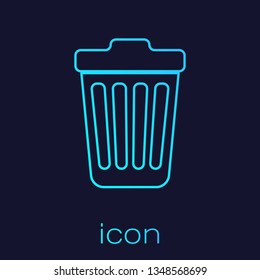 Turquoise Trash can line icon isolated on blue background. Garbage bin sign. Vector Illustration