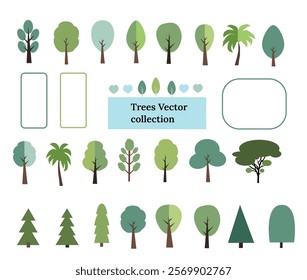 Turquoise tree vector icon set,Forest trees collection with green and mint colors flat vector elements,silhouette of graphics woodland trees design elements , 