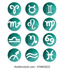 Turquoise triangle vector zodiac signs. Polygon horoscope icons