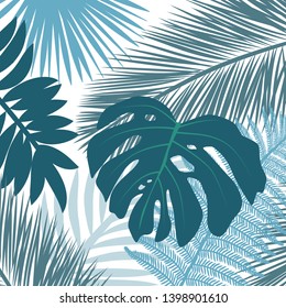 turquoise tropic leaves, vector background 