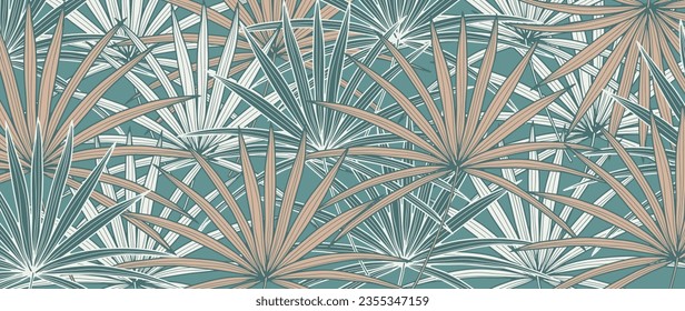 Turquoise tropical background with palm branches. Botanical background for decor, wallpapers, postcards and presentations.