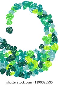 Turquoise tropical jungle leaves vector scatter. Philodendron or monstera plant summer background. Exotic jungle plants tropical foliage pattern. Floral design with monstera leaves on white.