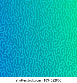 Turquoise Turing reaction gradient background. Abstract diffusion pattern with chaotic shapes. Vector illustration.