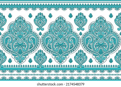 Moda turquesa sin fisuras con adorno floral de lujo. Motivos tradicionales árabes e indios. Ideal para tejidos y textiles, papel pintado, embalaje o cualquier idea deseada.