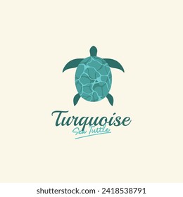 Turquoise turtle logo flat vector icon illustration. Isolated object on background