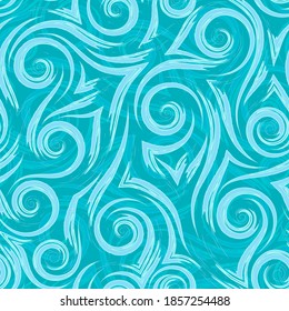 Líneas y esquinas turquesas y suaves en un patrón de fondo brillante sin fisuras. Olas de textura abstractas o flujo de fluido estilizado de remolque.