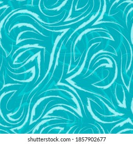 Turquoise uneven smooth lines and corners on a bright background vector seamless pattern. Abstract texture waves or swirl stylized fluid flow