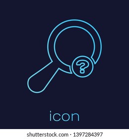 Turquoise Unknown search line icon isolated on blue background. Magnifying glass and question mark. Vector Illustration