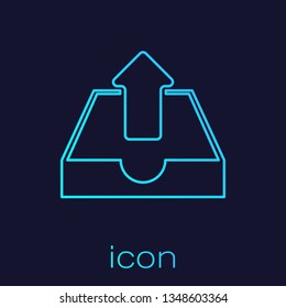Turquoise Upload inbox line icon isolated on blue background. Vector Illustration