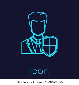 Turquoise User protection line icon isolated on blue background. Secure user login, password protected, personal data protection, authentication icon. Vector Illustration