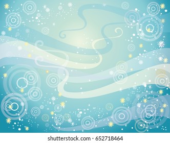 Turquoise vector background with circles, snowflakes and flowers