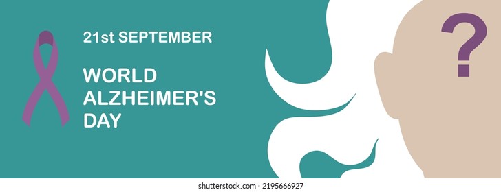 TURQUOISE VEKTORGRAFIK HORIZONTALER HINTERGRUND MIT EINEM SILHOUETTE EINES GRAUEN FEUERSCHLAGS FÜR DEN ALZHEIMER-TAG