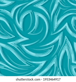 Turquoise vector seamless pattern of flowing brush strokes or watercolors in the form of corners and curls. Ocean texture.