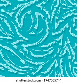 Turquoise vector seamless pattern of stripes with ragged edges in the form of corners and curls. Texture of the sea flow or water.