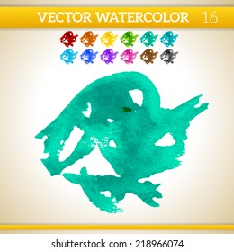 Turquoise Vector Watercolor Artistic Splash for Design and Decoration. In rainbow color variations.