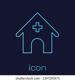 Turquoise Veterinary medicine hospital, clinic or pet shop for animals line icon isolated on blue background. Vet or veterinarian clinic. Vector Illustration