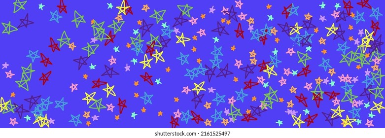 Turquoise Vibrant Dark Vivid Orange Purple Blue Naive Wallpaper. Multicolor Yellow Green Stars Bright Pastel Rainbow Illustration. Mint Chaotic Colorful Childish Violet Pink Kids Handdrawn Stars.