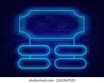 Marcos de época turquesa. Pregunta y respuestas neon template. Ensayo escolar, programa de televisión y examen. Diseño de prueba. Afiche brillante. Espacio para texto. Borde luminoso en la pared de ladrillos. Ilustración de material vectorial