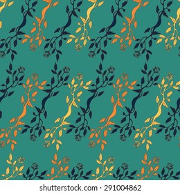 Turquoise vintage seamless pattern with hand drawn flowers. Retro patterns for textile, placards, posters, flyers and banner designs.