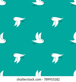 Turquoise wallpaper flying small white birdies