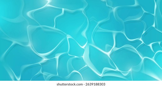 Turquoise water caustic pattern - sunlight reflections on pool surface with bright ripples and waves. Abstract aqua texture with luminous lines for summer background or underwater effect in spa design
