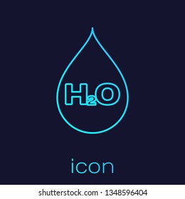 Turquoise Water drop with H2O line icon isolated on blue background. Water formula. Vector Illustration