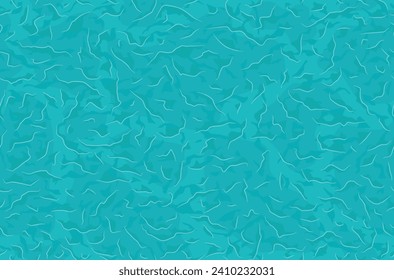 Agua turquesa, fondo transparente en la parte superior. Textura azul de dibujos animados de la superficie del agua con olas y reflejos, fondo de pantalla de ambiente acuático, piscina. Ilustración del vector