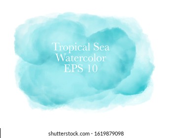 Turquoise watercolor brush splash cloud on white background. Subtle ethereal delicate backdrop on white background. Digital abstract illustration artwork with copy space. 