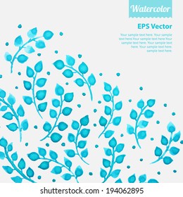 Turquoise watercolor floral pattern with leaves and brunches