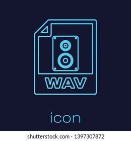 Turquoise WAV file document icon. Download wav button line icon isolated on blue background. WAV waveform audio file format for digital audio riff files. Vector Illustration