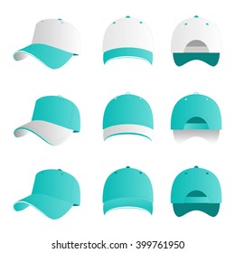 Turquoise white cap vector set