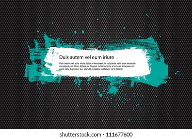 Turquoise / white colorful vector hand painted grungy banner with paint splatter on black textured canvas