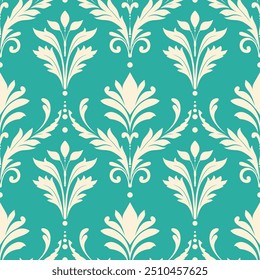 Turquoise and white damask vector seamless pattern. Vintage, paisley elements. Traditional, Turkish motifs. Great for fabric and textile, wallpaper, packaging or any desired idea.