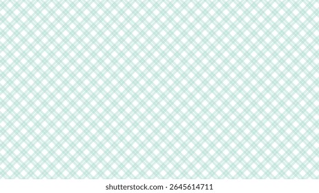 Turquoise and white diagonal plaid fabric texture background. Luxury plaid checkered seamless pattern.