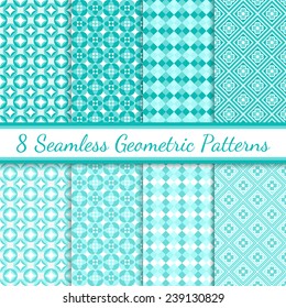 Turquoise and White Geometric Seamless Patterns