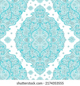 Patrón sin fisuras del vector de lujo blanco y turquesa. Ornamento, Tradicional, Étnico, Árabe, Turco, Indio. Ideal para tejidos y textiles, papel pintado, diseño de embalaje o cualquier idea deseada. 