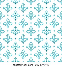 Turquoise and white luxury vector seamless pattern. Ornament, Traditional, Ethnic, Arabic, Turkish, Indian motifs. Great for fabric and textile, wallpaper, packaging design or any desired idea. 