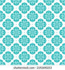 Turquoise and white luxury vector seamless pattern. Ornament, Traditional, Ethnic, Arabic, Turkish, Indian motifs. Great for fabric and textile, wallpaper, packaging design or any desired idea. 