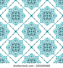 Patrón sin fisuras del vector de lujo blanco y turquesa. Ornamento, Tradicional, Étnico, Árabe, Turco, Indio. Ideal para tejidos y textiles, papel pintado, diseño de embalaje o cualquier idea deseada.