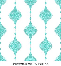 Turquoise and white luxury vector seamless pattern. Ornament, Traditional, Ethnic, Arabic, Turkish, Indian motifs. Great for fabric and textile, wallpaper, packaging design or any desired idea.