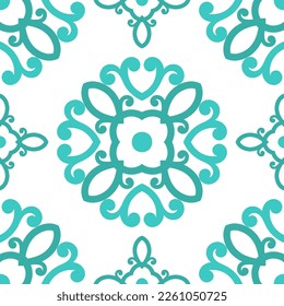 Turquoise and white luxury vector seamless pattern. Ornament, Traditional, Ethnic, Arabic, Turkish, Indian motifs. Great for fabric and textile, wallpaper, packaging design or any desired idea. 