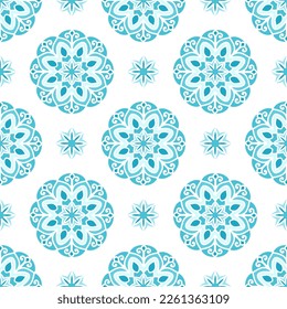 Turquoise and white luxury vector seamless pattern. Ornament, Traditional, Ethnic, Arabic, Turkish, Indian motifs. Great for fabric and textile, wallpaper, packaging design or any desired idea. 