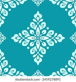 Turquoise and white luxury vector seamless pattern. Ornament, Traditional, Ethnic, Arabic, Turkish, Indian motifs. Great for fabric and textile, wallpaper, packaging design or any desired idea.
