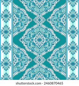 Türkis und weiß Luxus-Vektorgrafik nahtlose Muster. Ornamente, traditionelle, ethnische, arabische, türkische, indische Motive. Ideal für Stoff und Textil, Bildschirmhintergrund, Verpackungsdesign oder jede beliebige Idee.