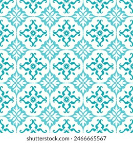 Turquoise and white luxury vector seamless pattern. Ornament, Traditional, Ethnic, Arabic, Turkish, Indian motifs. Great for fabric and textile, wallpaper, packaging design or any desired idea.