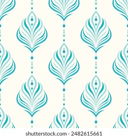 Turquoise and white luxury vector seamless pattern. Ornament, Traditional, Ethnic, Arabic, Turkish, Indian motifs. Great for fabric and textile, wallpaper, packaging design or any desired idea.