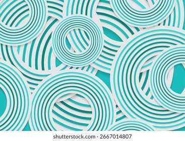 Fondo geométrico abstracto del concepto de círculos del papel blanco turquesa. Diseño de Vector